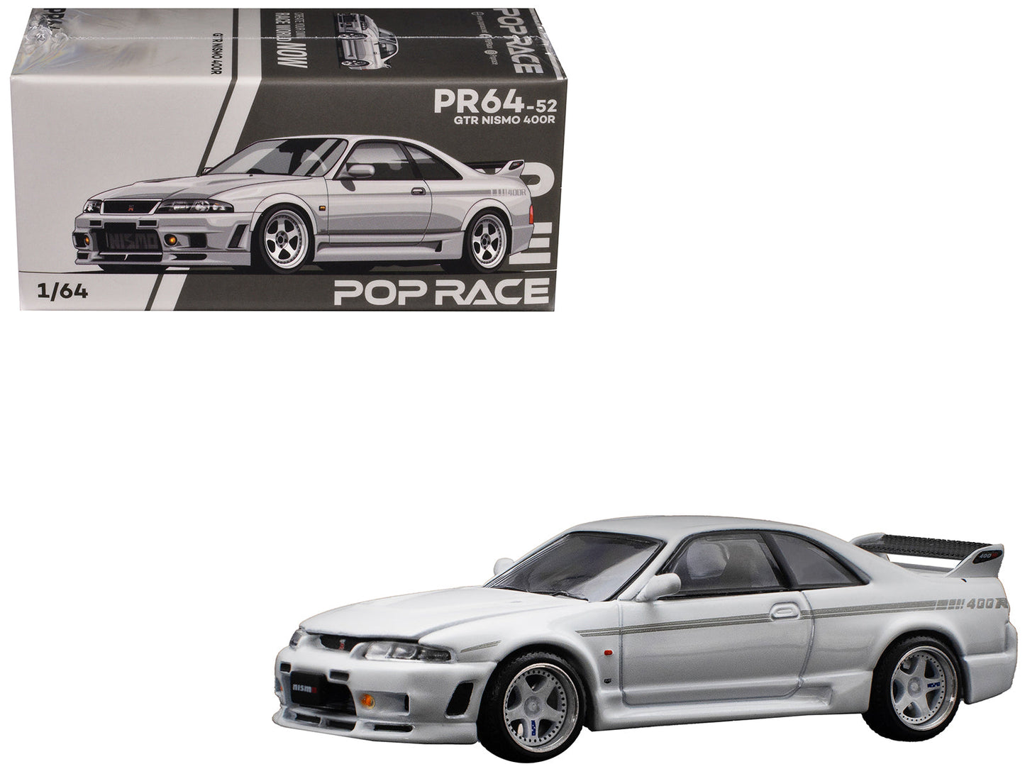 GTR Nismo 400R RHD (Right Hand Drive) White 1/64 Diecast Model Car by Pop Race free shipping USA