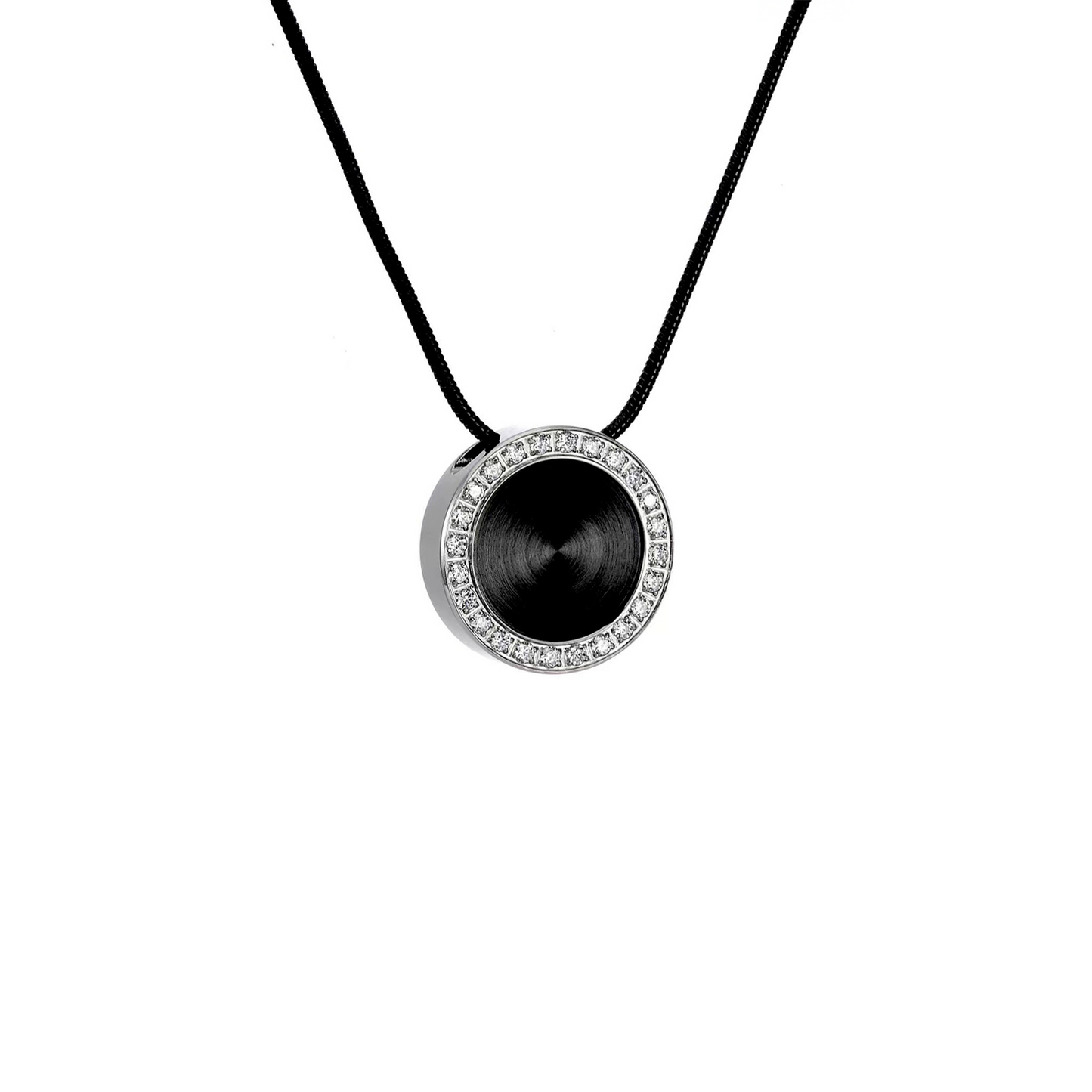 PT800WB B.Tiff Black Enamel Pavé 30-Stone Halo Pendant by B.Tiff New York