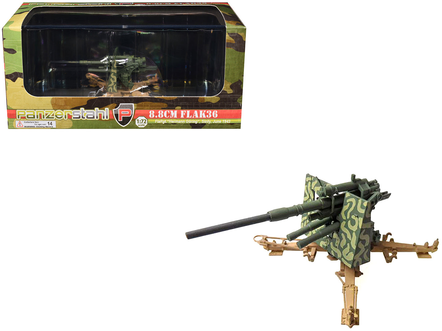 8.8cm Flak36 Gun "FlaRgt. Hermann Goring Sicily" (1943) German Army 1/72 Diecast Model by Panzerstahl free shipping USA