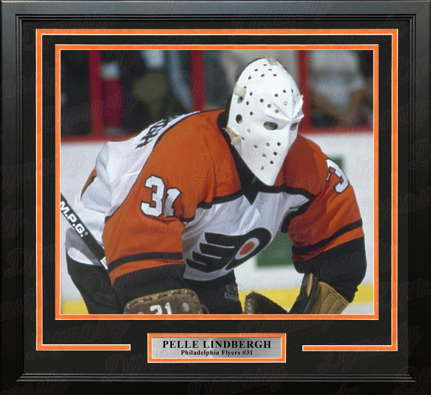 Pelle Lindbergh in Action Philadelphia Flyers Framed Hockey Photo