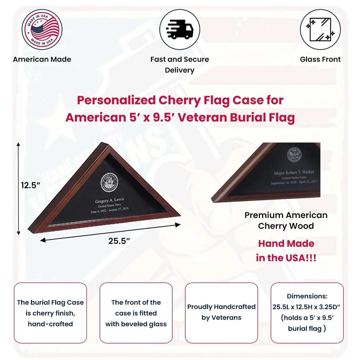 American Flag Display Case for Funeral Burial Flag Shadow Box