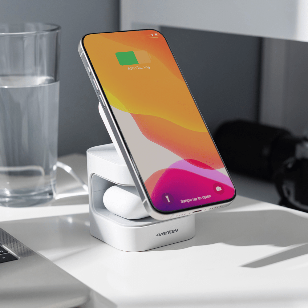 Ventev 15W Qi2 Wireless Charging Cube 2-in-1 White by Ventev