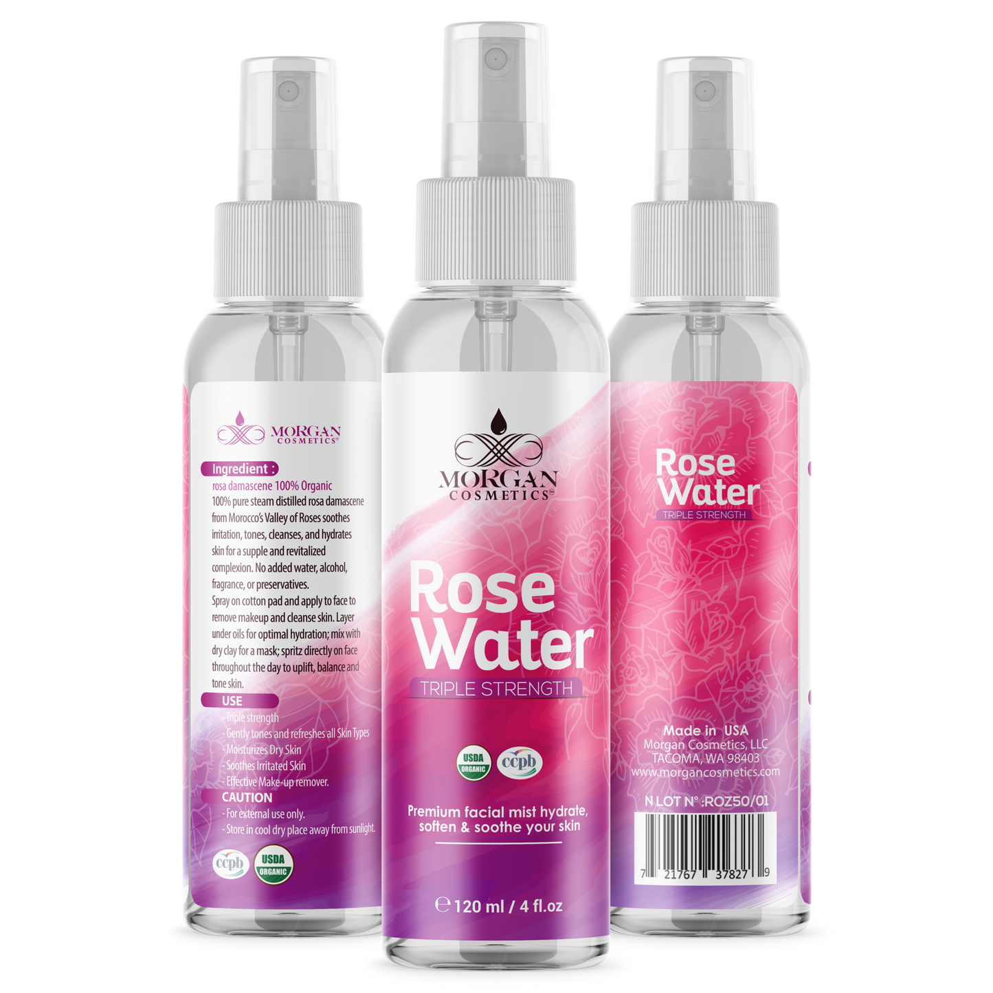 Pure Moroccan Rose Water 4 oz by Morgan Cosmetics