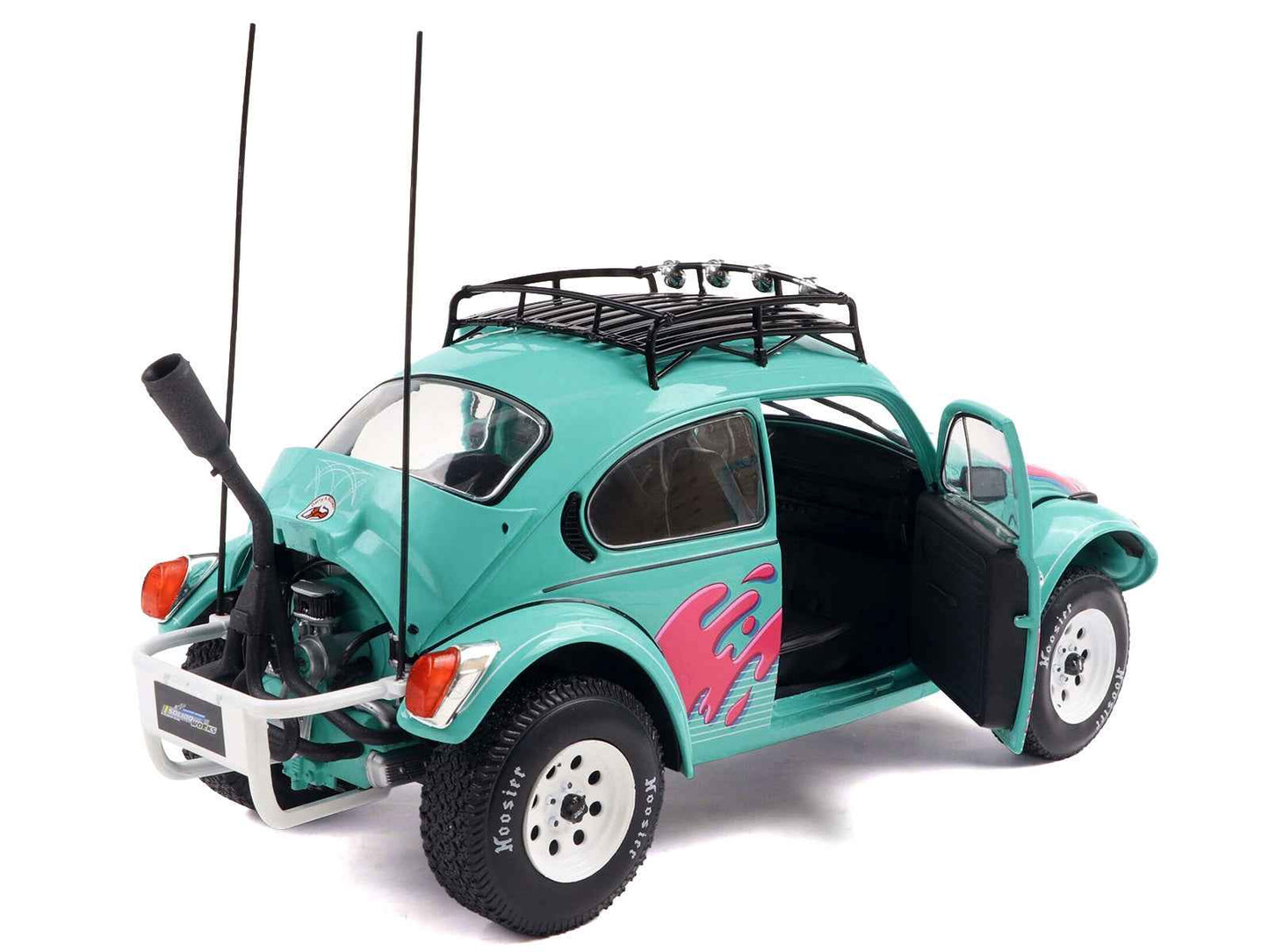 1976 Volkswagen Beetle Baja Miami Green with Pink Graphics 1/18 Diecast Model Car by Solido