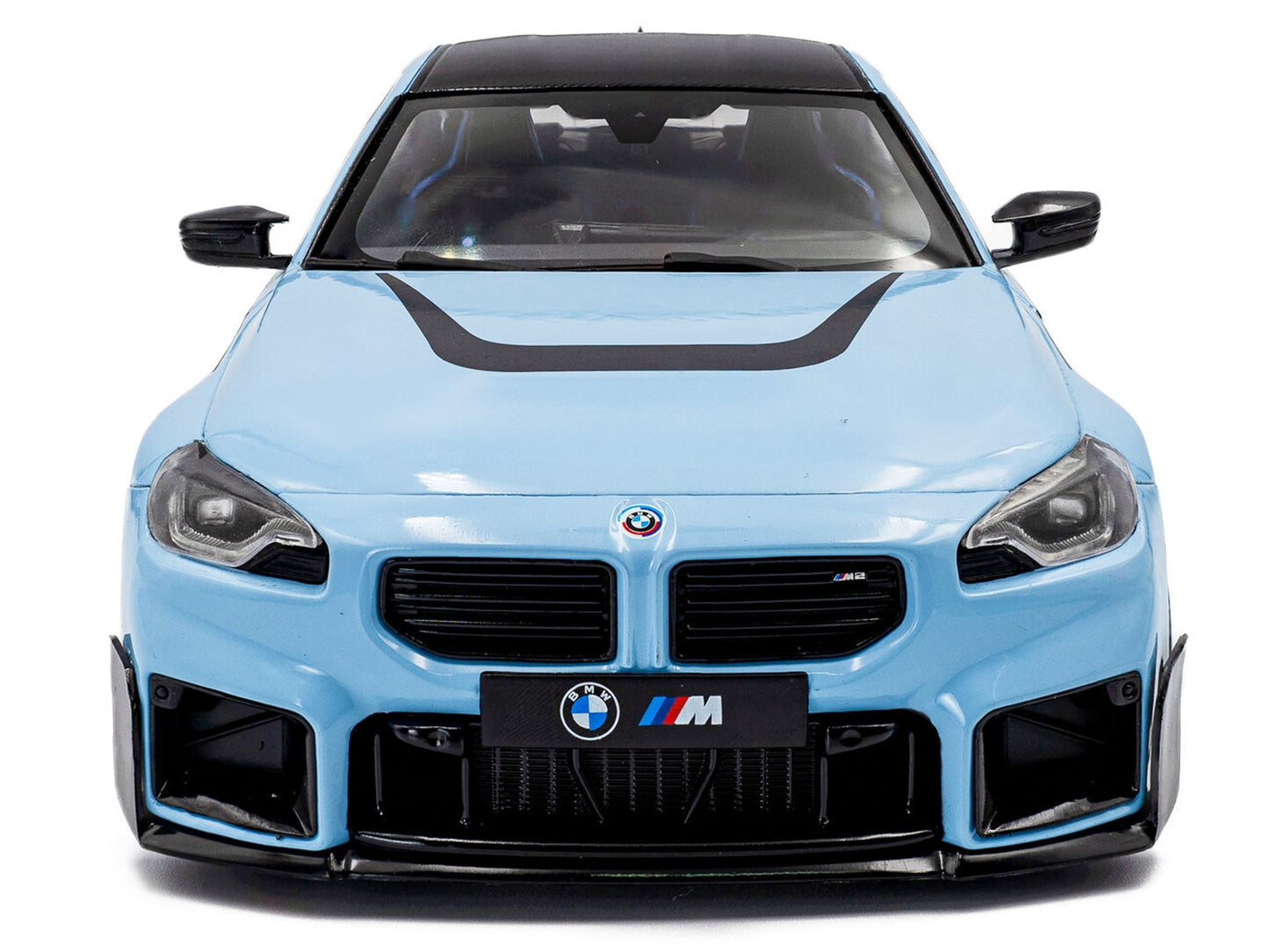 2024 BMW M2 Performance Parts Zandvoort Blue with Carbon Top and Black Stripes 1/18 Diecast Model Car by Solido