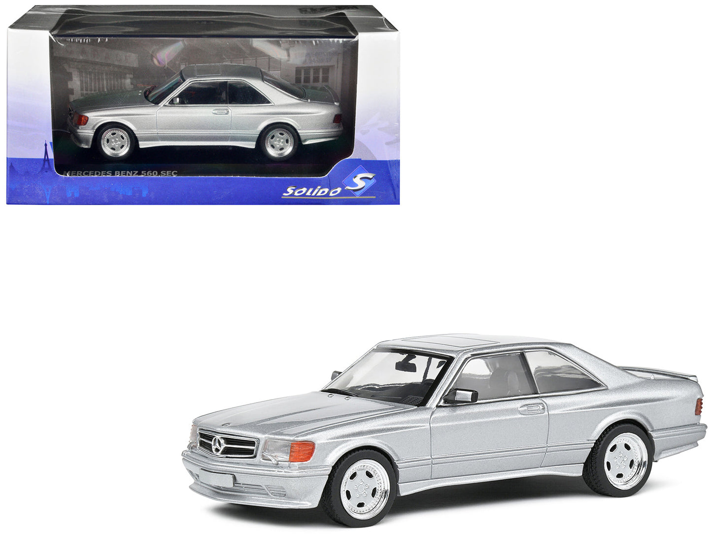 1990 Mercedes-Benz 560 SEC AMG WideBody Silver Metallic 1/43 Diecast Model Car by Solido free shipping USA