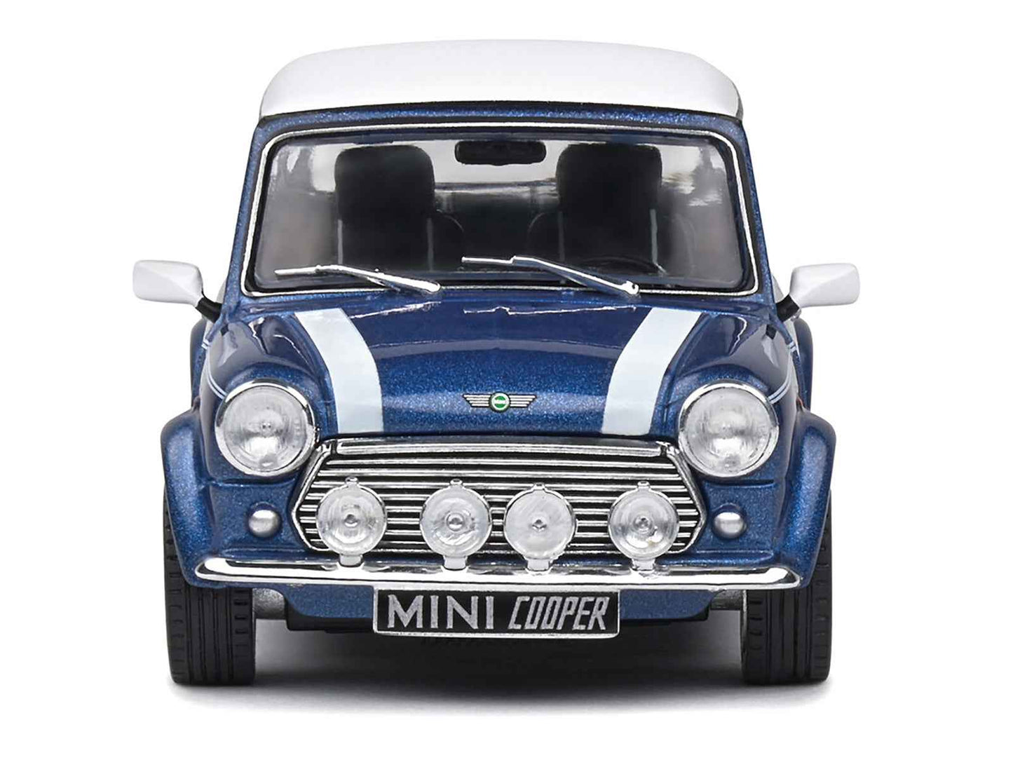 1994 Mini Cooper Sport Tahiti Blue Metallic with White Top and Stripes 1/43 Diecast Model Car by Solido