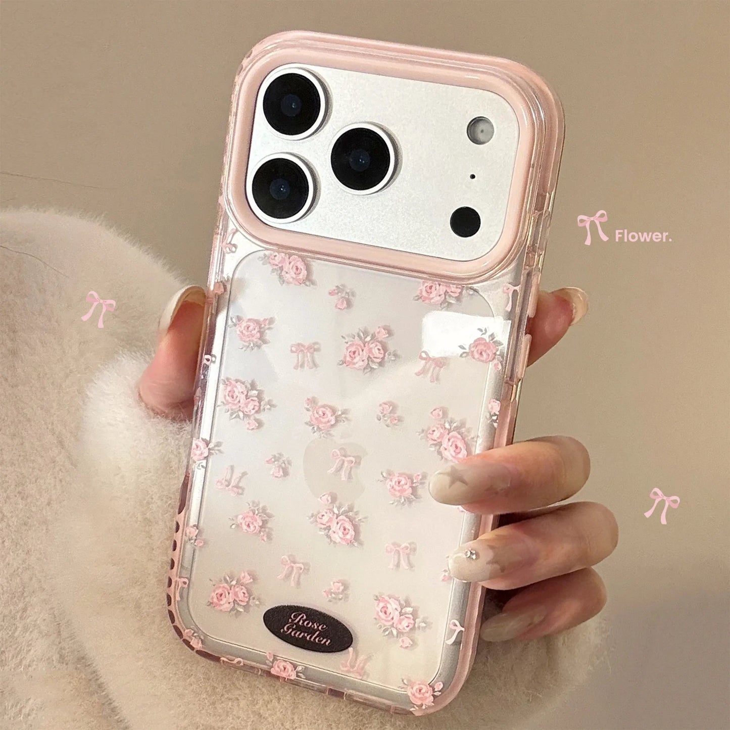 Korean Full Screen Pink Rose Flowers Magnetic Phone Case For iPhone