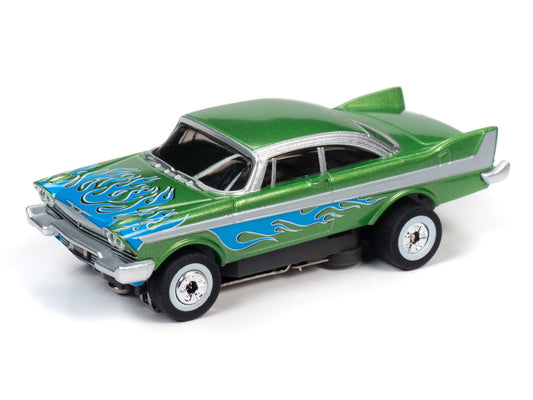 Auto World 1958 Plymouth Fury Thunderjet Flames HO Slot Car SC353 fits AFX