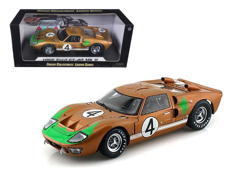 1966 Ford GT-40 MK 2 Gold #4 1/18 Diecast Car Model by Shelby Collectibles free shipping USA