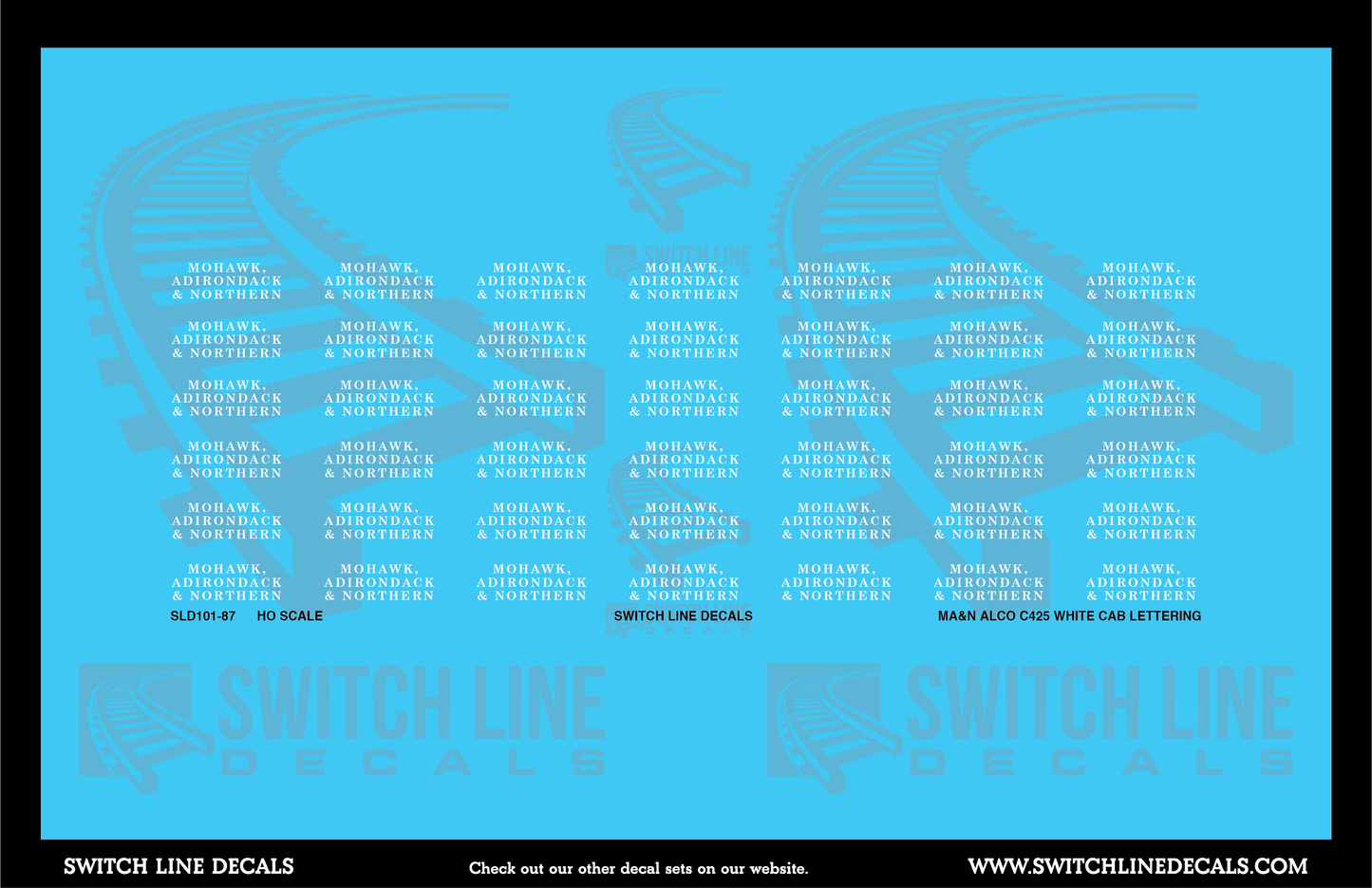 HO Scale Mohawk Adirondack and Northern Alco C425 White Cab Sub Lettering Decal Set