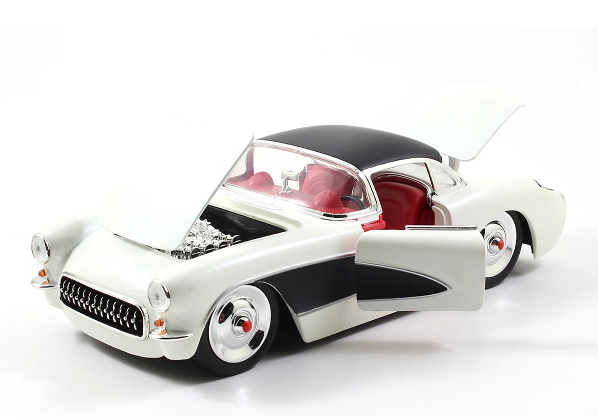 1957 Chevrolet Corvette Satin Cream Metallic with Matt Black Top and Side 1/24 Diecast Model Car by Jada