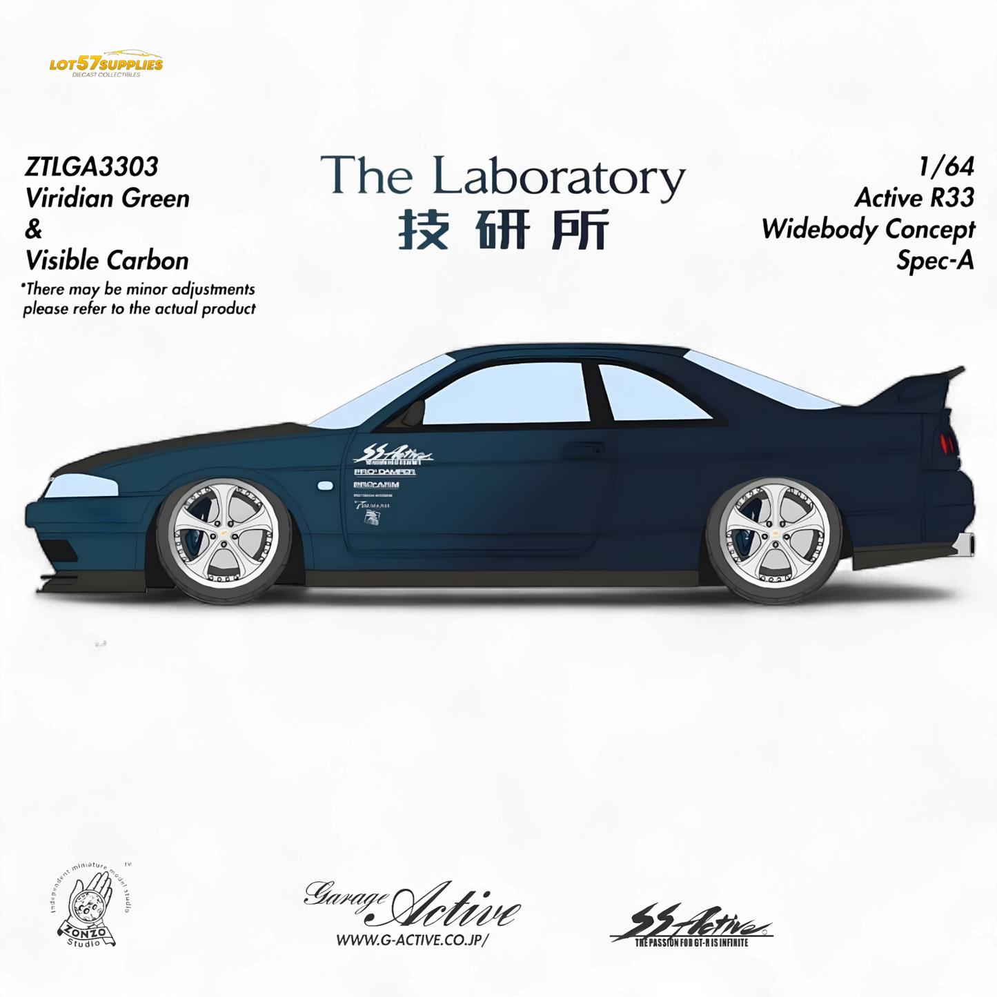(Pre-Order) The Laboratory x ZONZO Nissan R33 Widebody Concept Spec-A - Navy Blue/Viridian Green 1/64