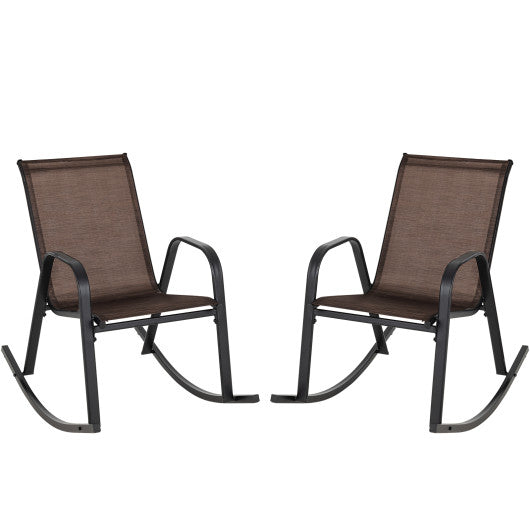 Set of 2 Heavy-Duty Metal Patio Rocking Chair with Breathable Seat Fabric-Brown