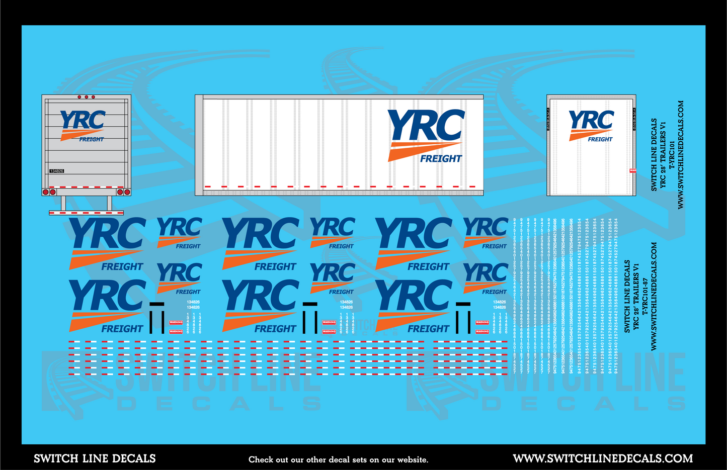 N Scale YRC 28' Trailers Decal Set
