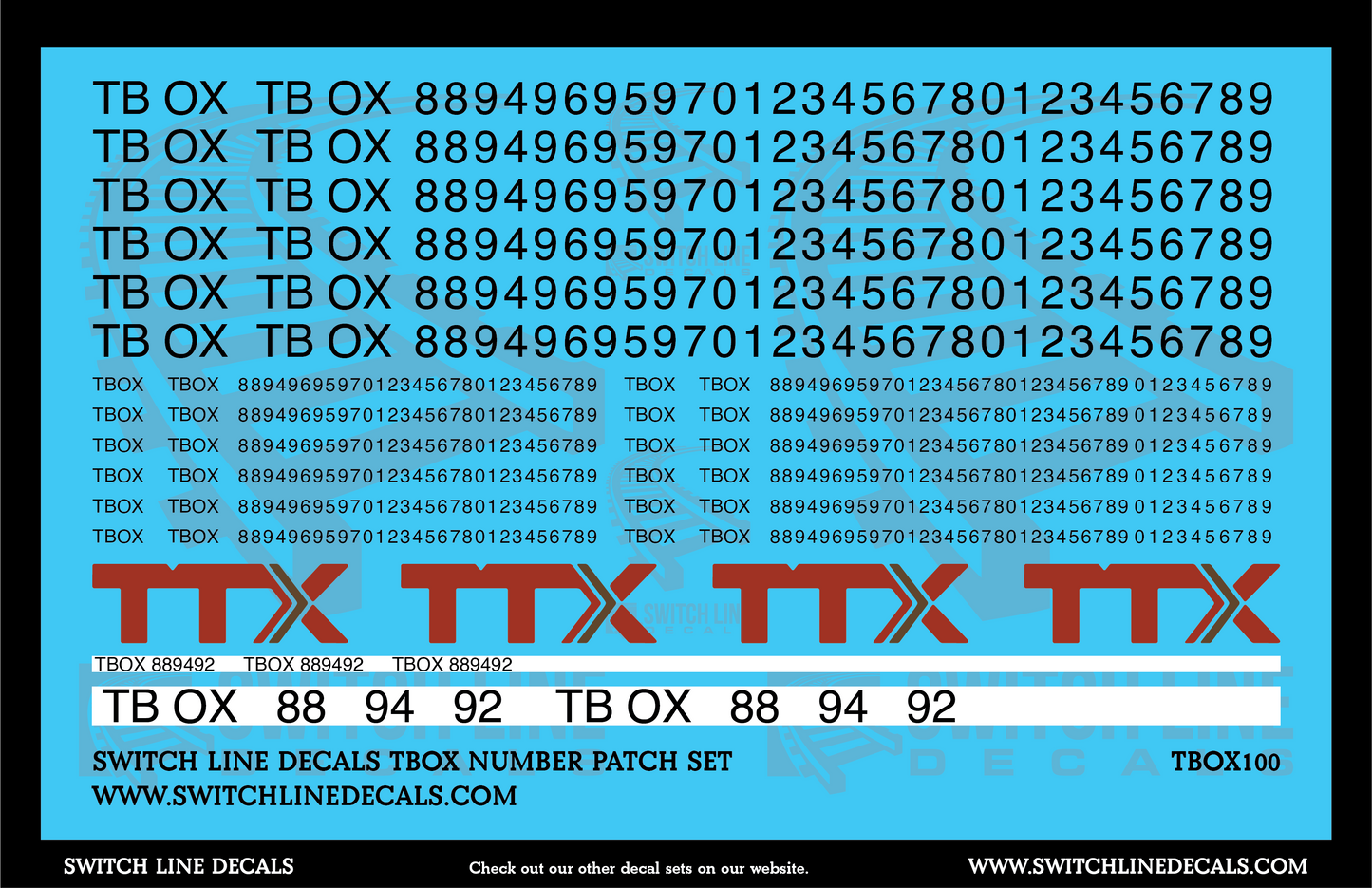 HO Scale TBOX Freight Car Patching Decal Set