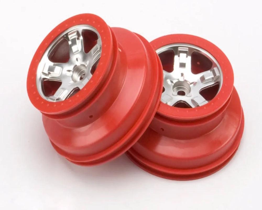 Traxxas TRA5874A Wheels SCT Satin Chrome Red Beadlock Style Dual Profile