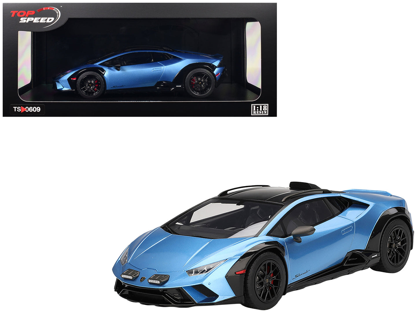Lamborghini Huracan Sterrato Blu Aegir Blue Metallic with Matt Black Top 1/18 Model Car by Top Speed free shipping USA