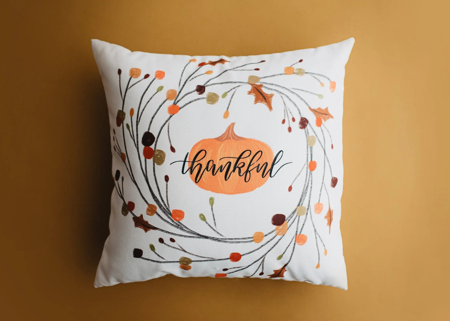 Thankful Primitive Pumpkin Wreath Pillow Cover | Thanksgiving Décor | Farmhouse Pillows | Country Decor | Fall Throw Pillows | Gift for her by UniikPillows