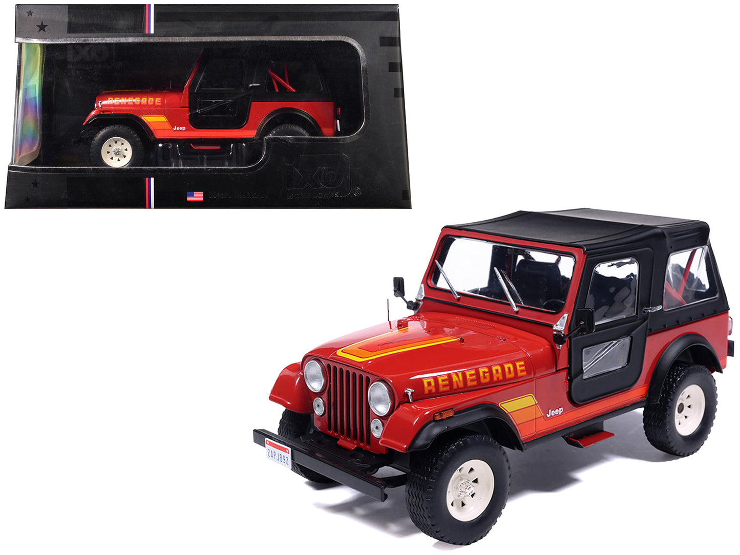 1983 Jeep Renegade Red with Stripes and Black Top 1/24 Diecast Model by IXO Models free shipping USA