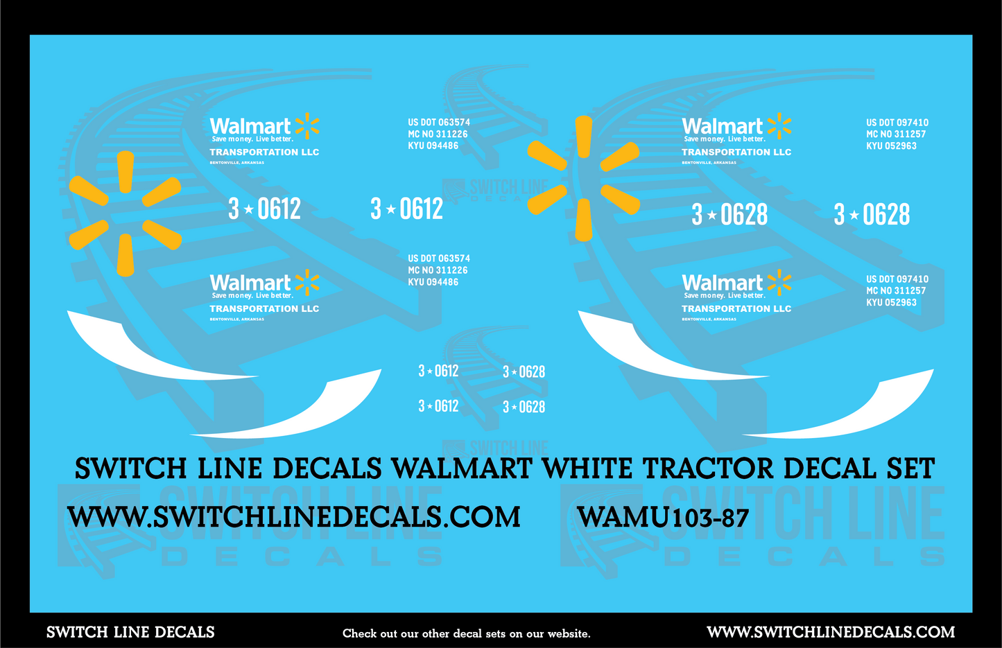 HO Scale Walmart White Tractor Decal Set