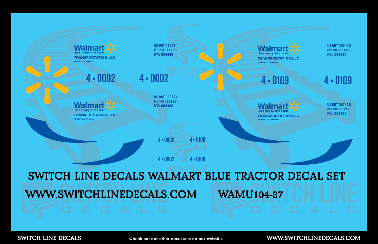 HO Scale Walmart Blue Tractor Decal Set