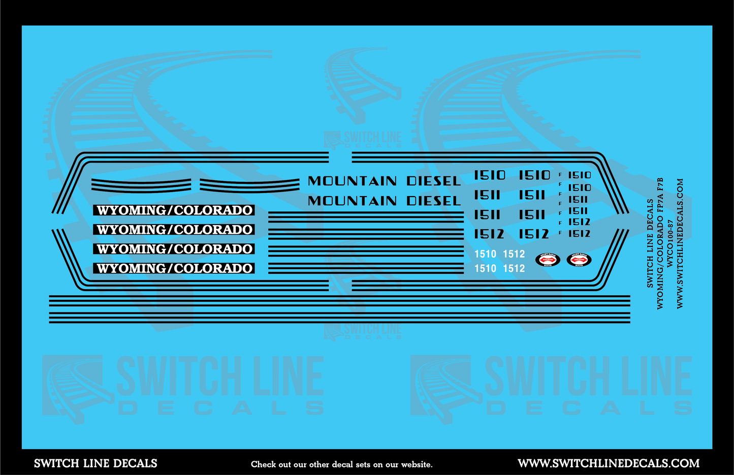 HO Scale Wyoming/Colorado FP7A, F7B Locomotive Decal Set