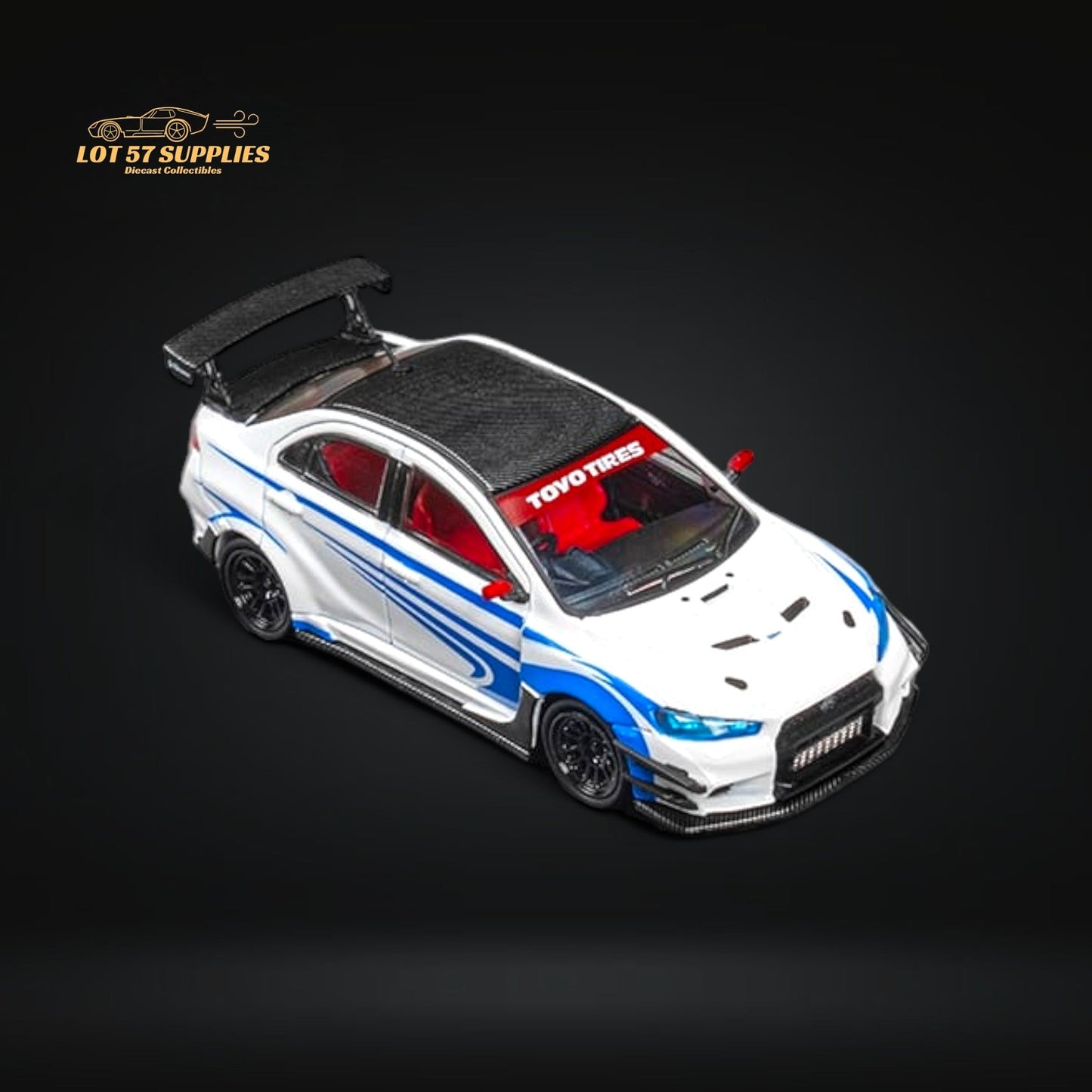 CM Model Mitsubishi Lancer Evolution X Varis White Blue Stripes 1:64