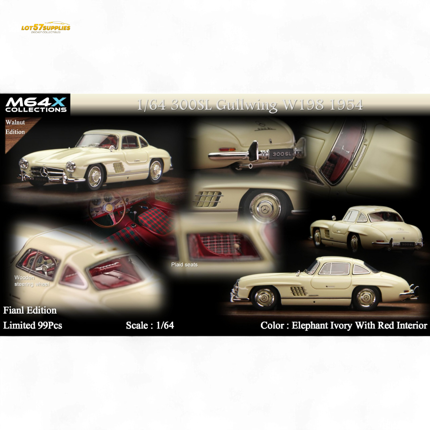 M64X Mercedes-Benz 300SL W198 1954 Final Edition Elephant Ivory 1:64