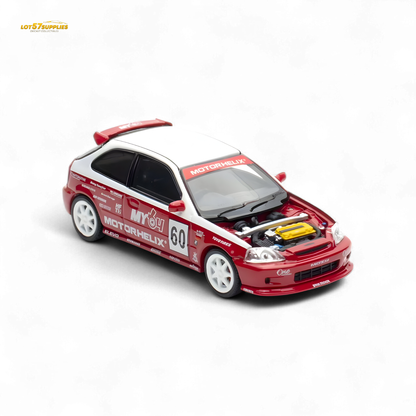 Motorhelix Honda Civic EK9 Malaysia Limited Edition - White - Red 1:64