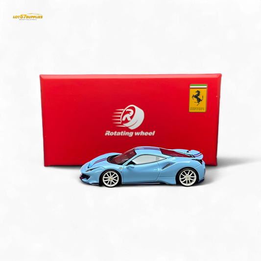 Rotating Wheel Ferrari 488 Pista Prata Blue 1:64
