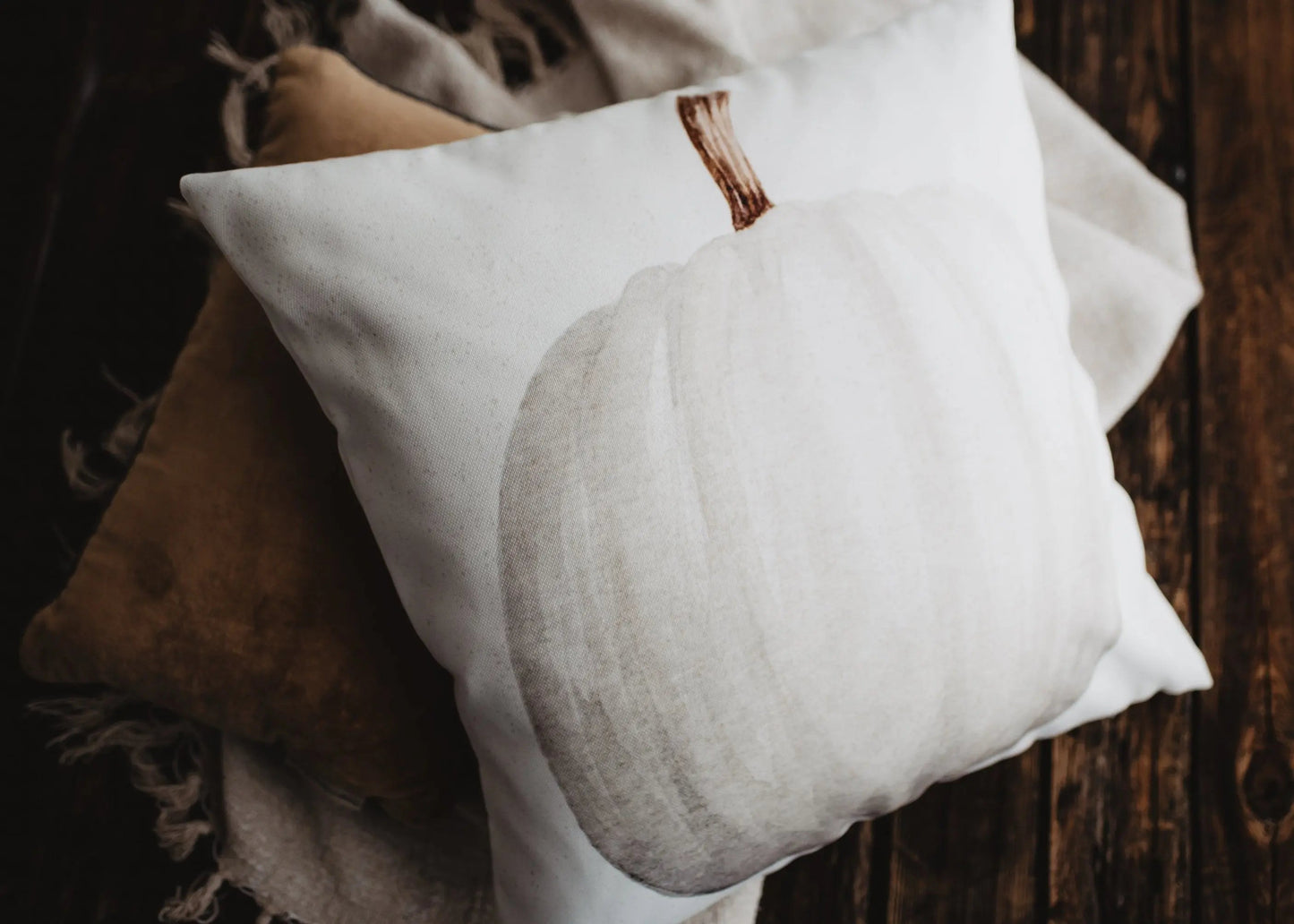 White Curly Stem Pumpkin Pillow Cover | Primitive Farmhouse Decor | Farmhouse Pillows | Country Decor | Fall Throw Pillows | Gift for her by UniikPillows