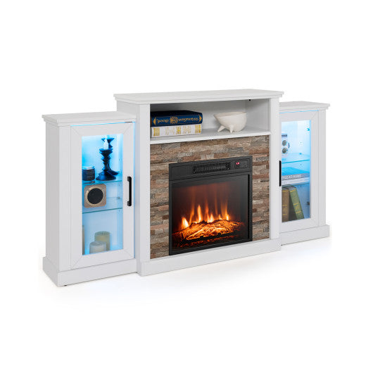 Fireplace TV Stand with 16-Color Led Lights for TVs up to 65 Inch-White