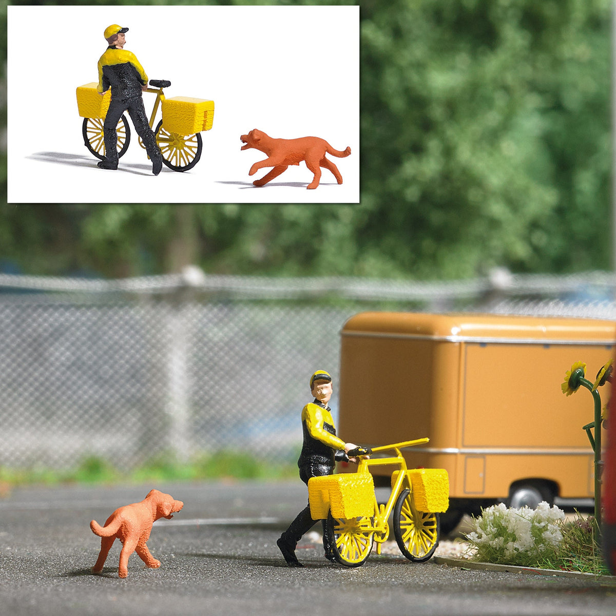 Busch 7885 HO Scale Letter Carrier Action Set with Bicycle