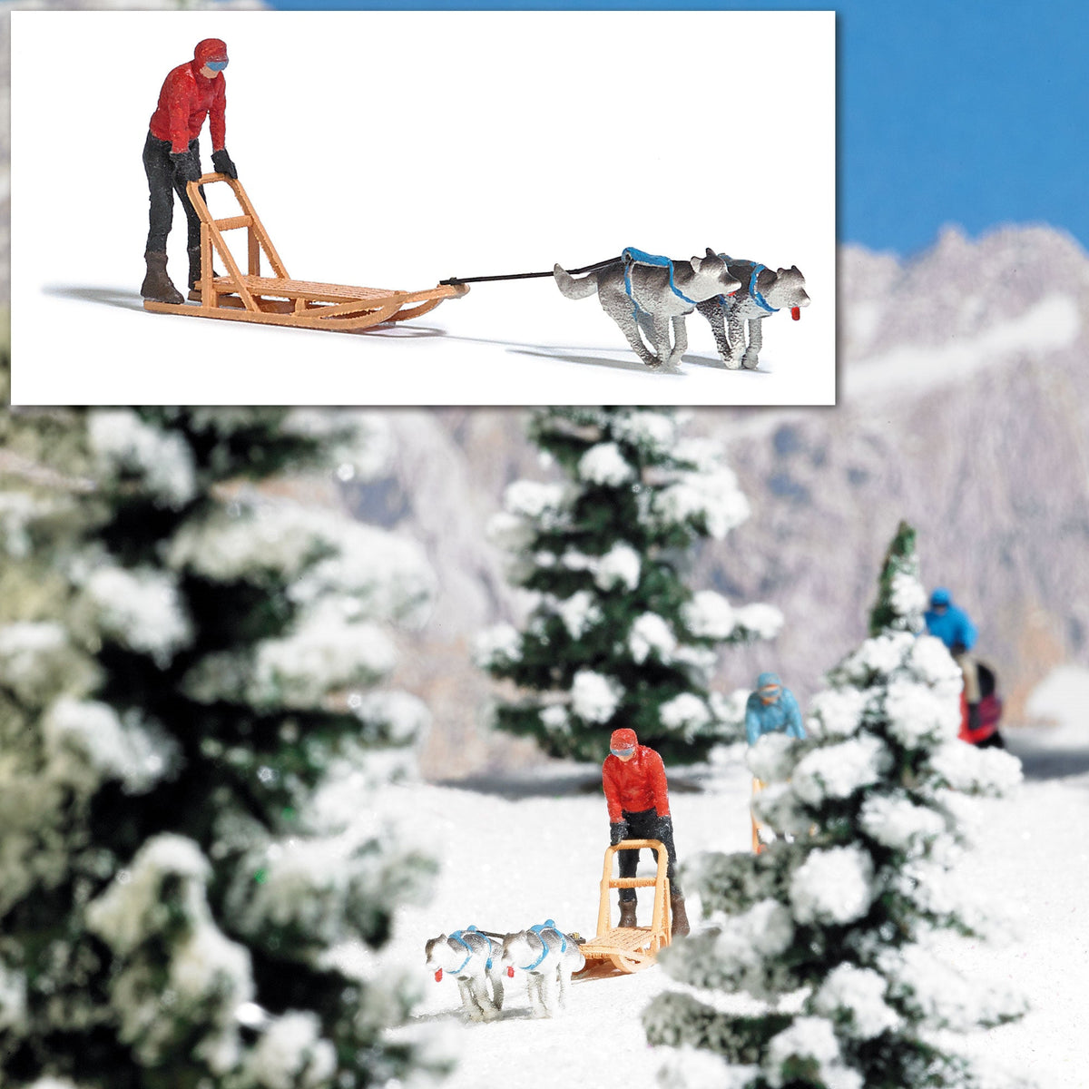 Busch 7816 HO Scale Dogsled Action Set, Red-Jacket Musher