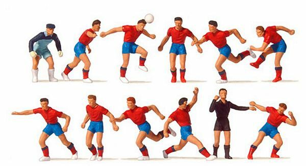 Preiser 10760 HO Scale Soccer Team with Referee pkg(12) Red Shirts