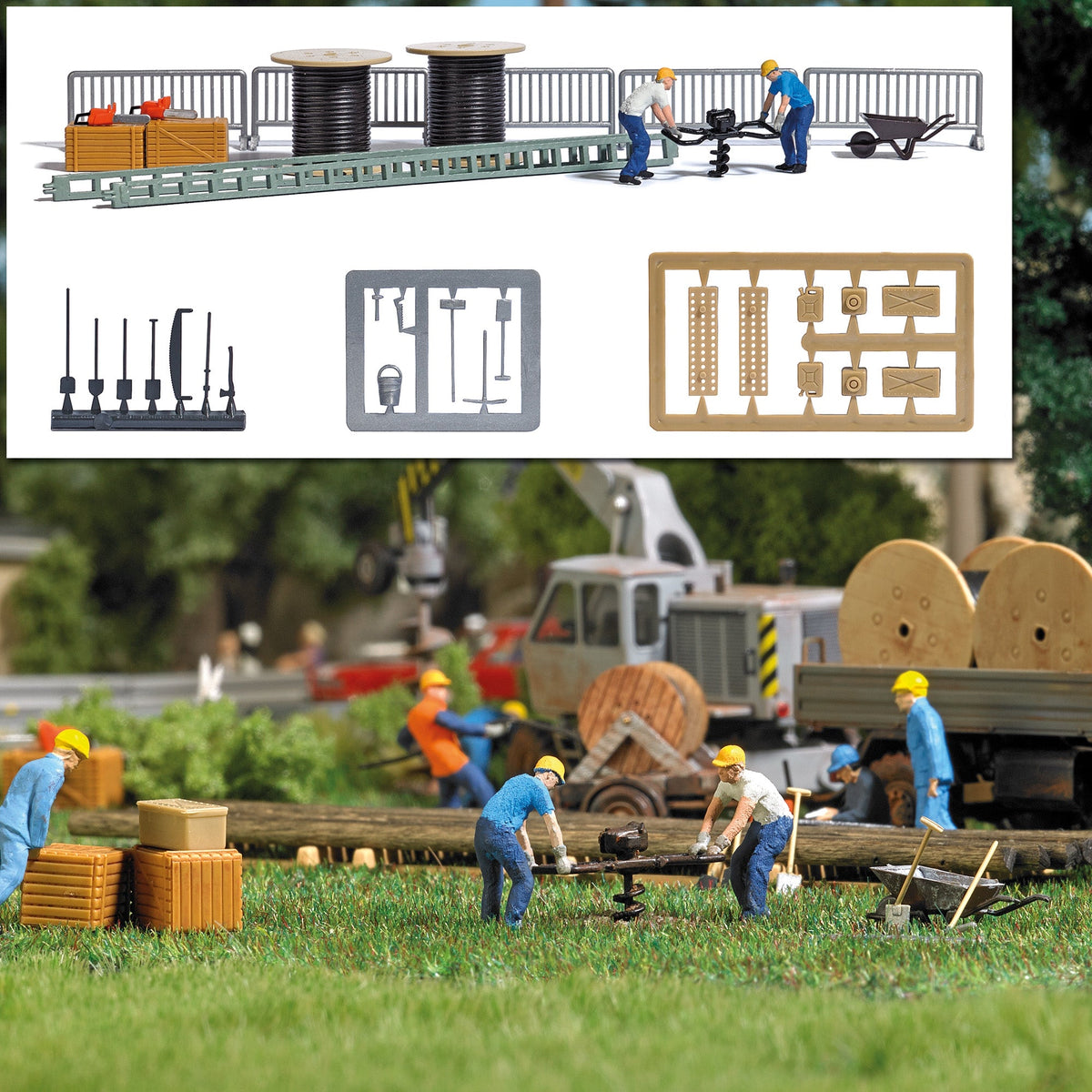Busch 7834 HO Scale Auger & Telecom Scene, 2 Figures