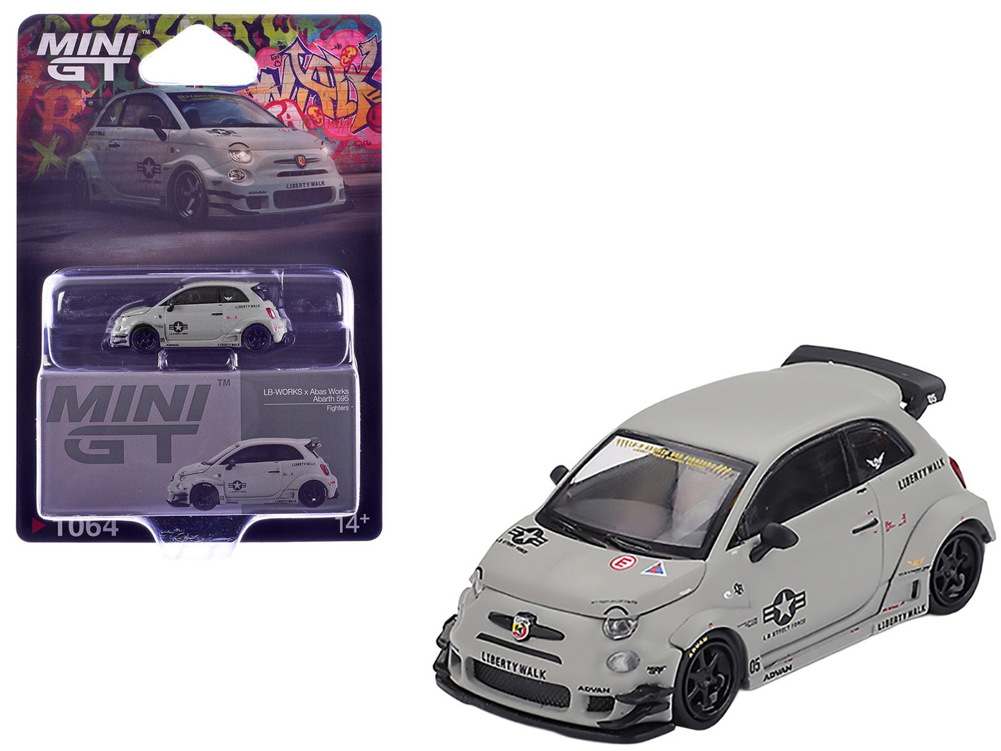 ABARTH 595 LB-Works x Abas Works "Fighters" Matt Gray Limited Edition 1/64 Diecast Model Car by Mini GT free shipping USA
