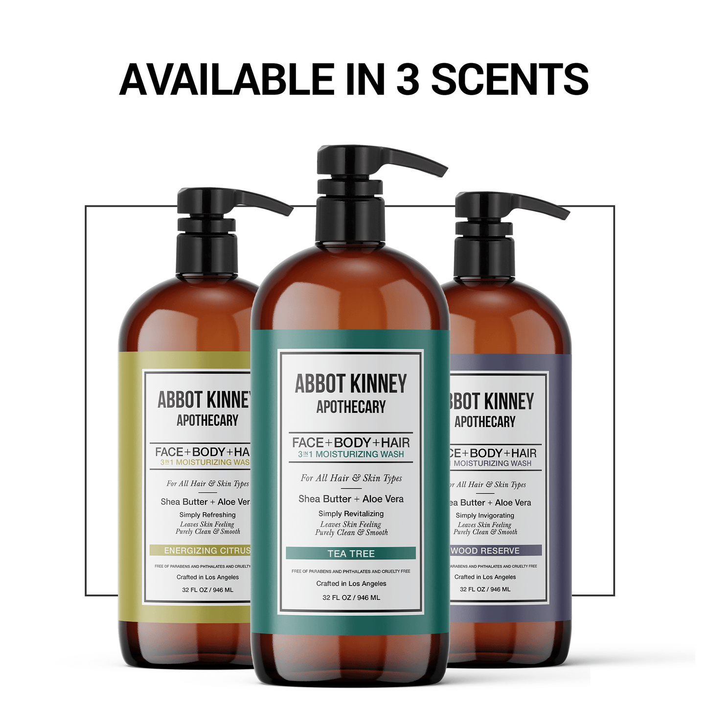 Abbot Kinney Apothecary Men's 3-in-1 Moisturizing Shampoo, Conditioner, and Body Wash, Tea Tree 32oz by Los Angeles Brands
