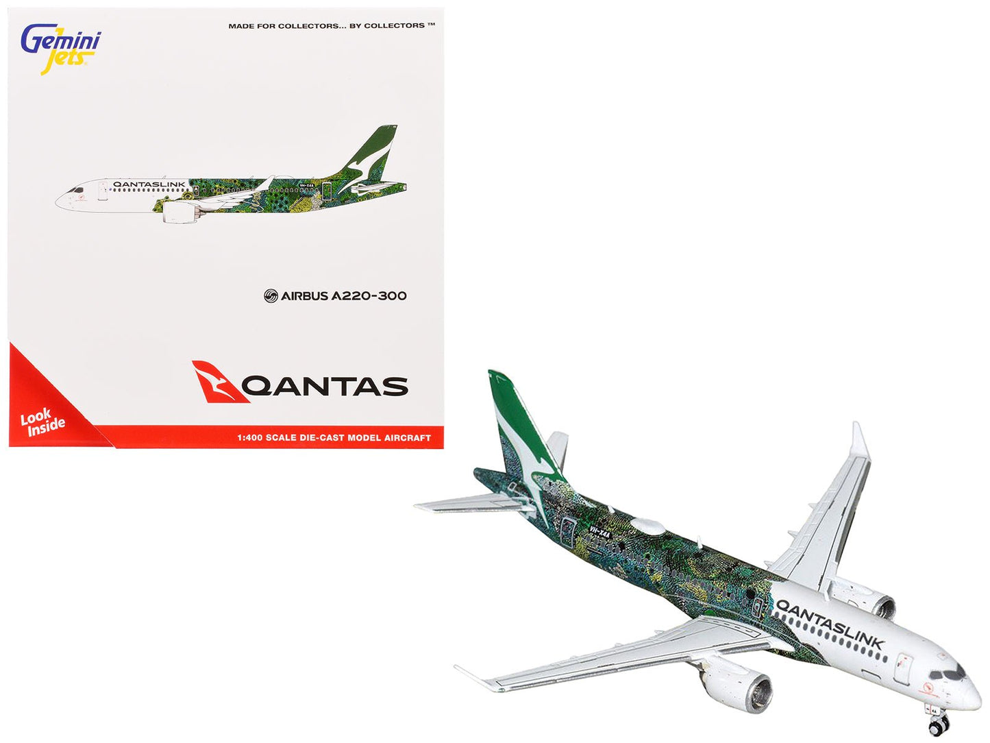 Airbus A220-300 Commercial Aircraft "QantasLink - Minyma Kutjara Tjukurpa" (VH-X4A) White with Graphics 1/400 Diecast Model Airplane by GeminiJets free shipping USA