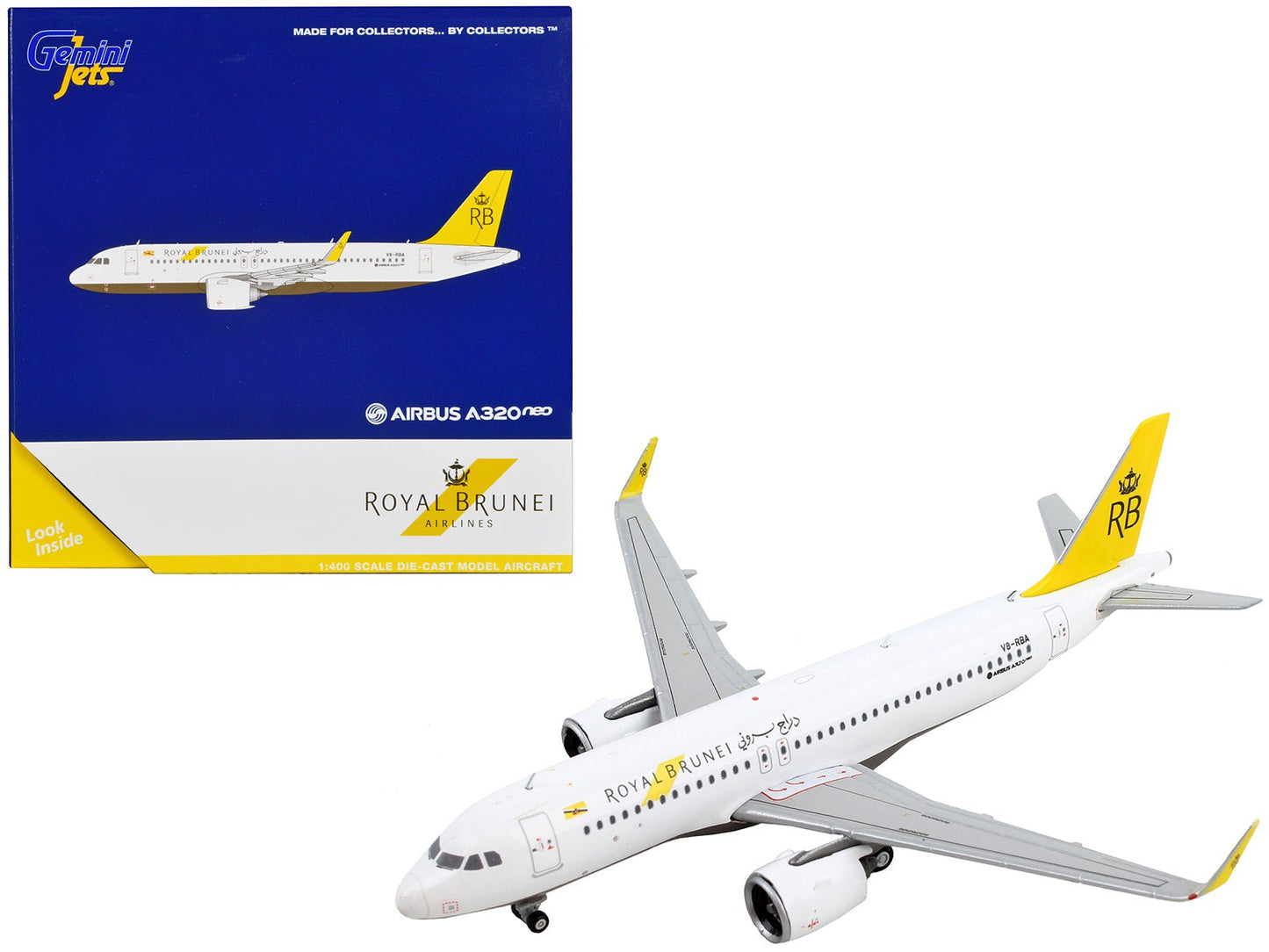 Airbus A320neo Commercial Aircraft "Royal Brunei Airlines" White with Yellow Tail 1/400 Diecast Model Airplane by GeminiJets free shipping USA