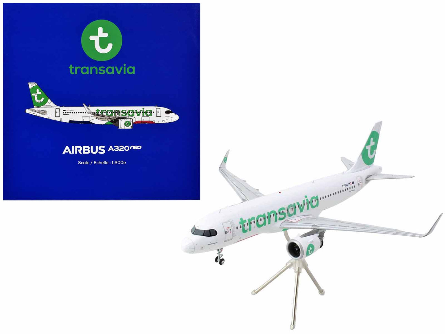 Airbus A320neo Commercial Aircraft "Transavia Airlines" (F-GNEO) White with Green Tail "Gemini 200" Series 1/200 Diecast Model Airplane by GeminiJets free shipping USA