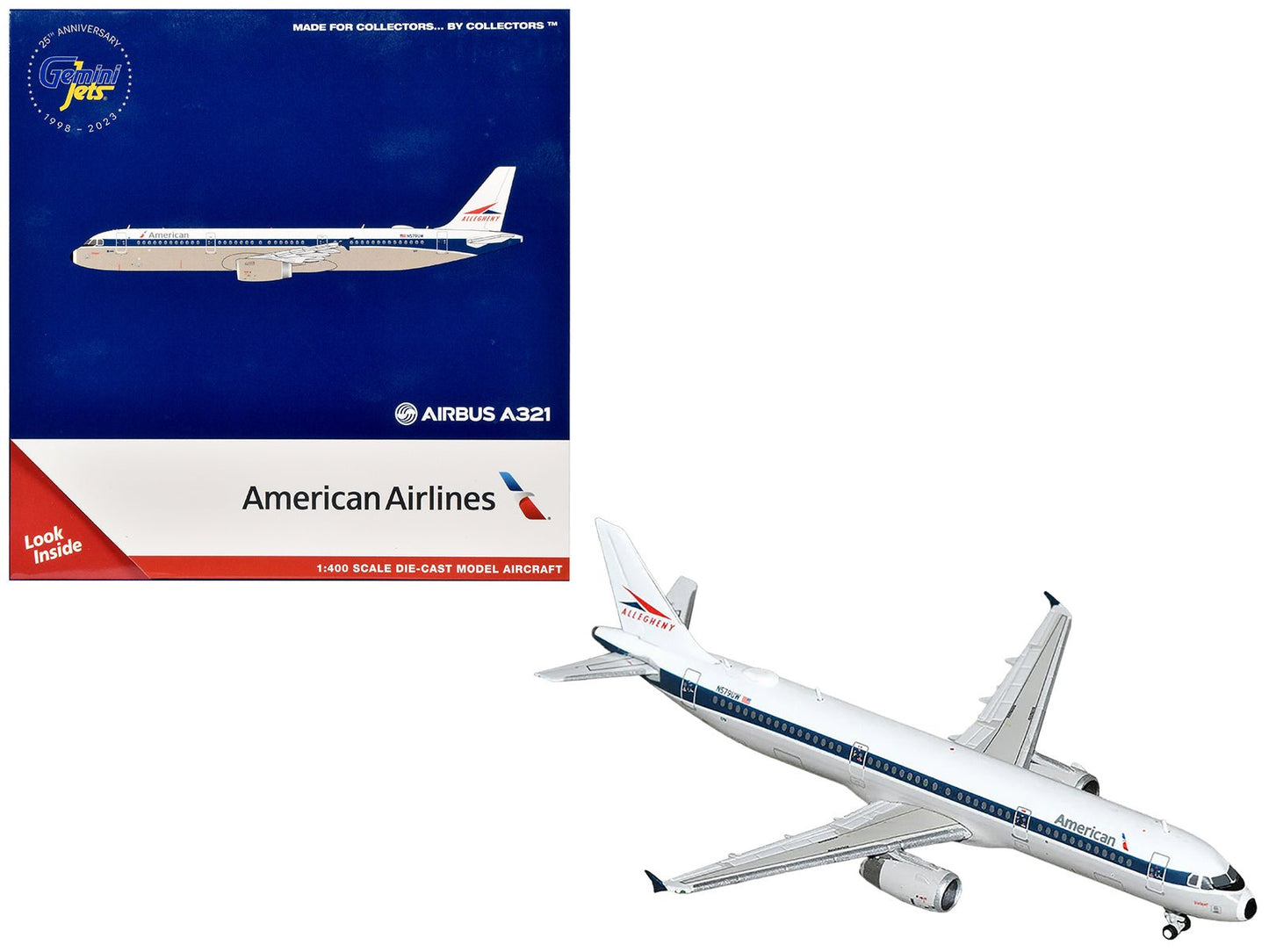 Airbus A321 Commercial Aircraft "American Airlines - Allegheny Heritage" (N579UW) White with Blue Stripes 1/400 Diecast Model Airplane by GeminiJets free shipping USA