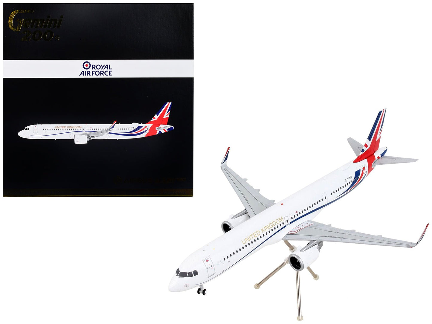 Airbus A321neo Commercial Aircraft "British Royal Air Force" White with United Kingdom Flag Graphics "Gemini 200" Series 1/200 Diecast Model Airplane by GeminiJets free shipping USA