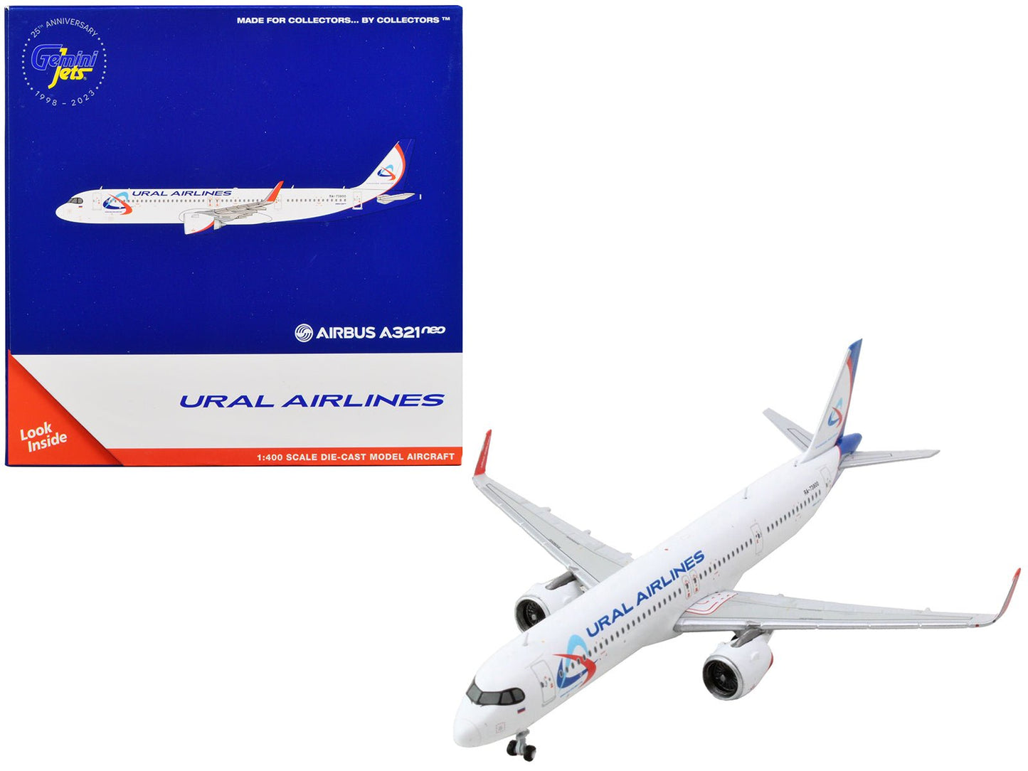 Airbus A321neo Commercial Aircraft "Ural Airlines" White with Blue Tail 1/400 Diecast Model Airplane by GeminiJets free shipping USA