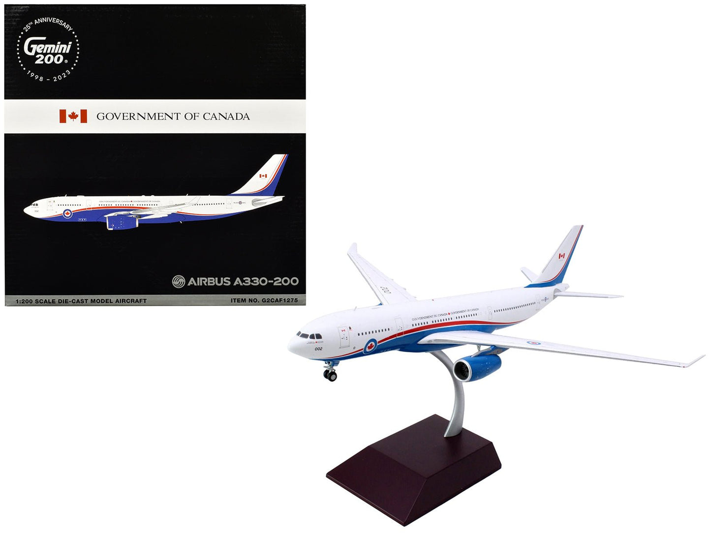 Airbus A330-200 Commercial Aircraft "Government of Canada - Royal Canadian Air Force" (330002) White and Blue with Red Stripes "Gemini 200" Series 1/200 Diecast Model Airplane by GeminiJets free shipping USA