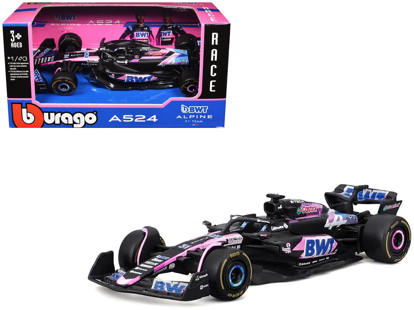 Alpine A524 #31 Esteban Ocon "BWT" "Formula One F1 World Championship" (2024) "Race" Series 1/43 Diecast Model Car by Bburago free shipping USA