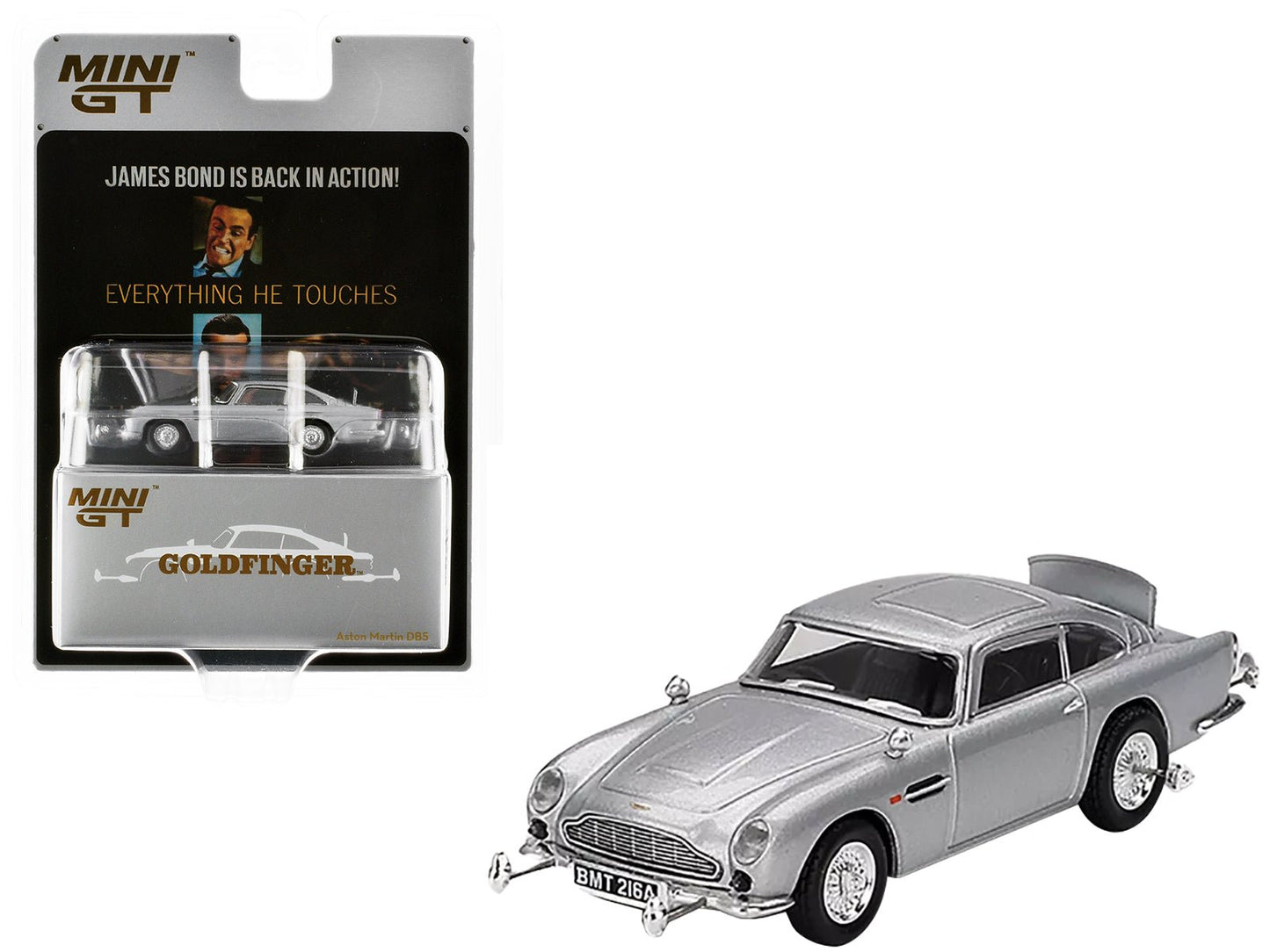 Aston Martin DB5 RHD (Right Hand Drive) Birch Silver Metallic 007 James Bond "Goldfinger" (1964) Movie Limited Edition 1/64 Diecast Model Car by Mini GT free shipping USA