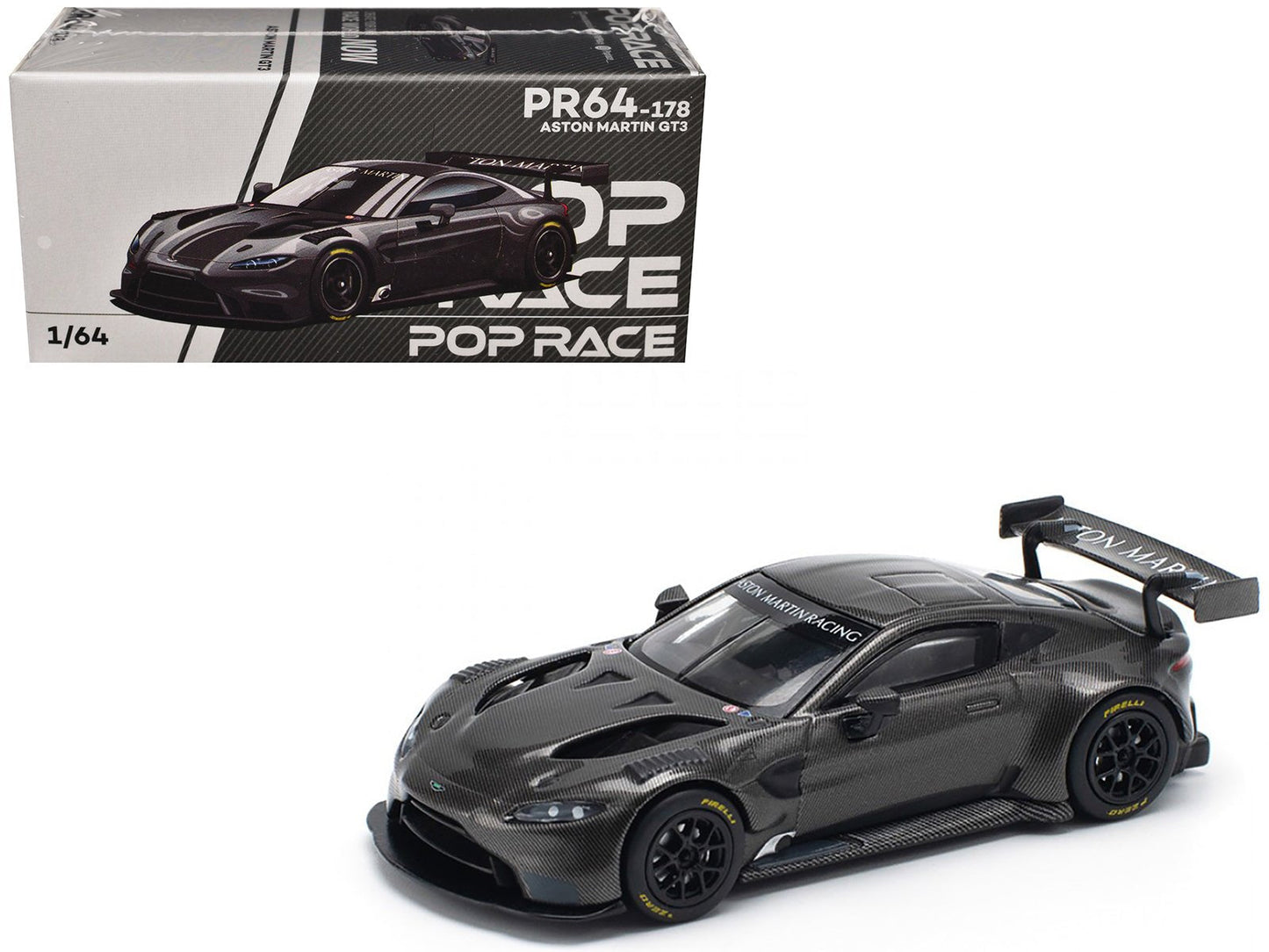 Aston Martin GT3 Carbon Edition 1/64 Diecast Model Car by Pop Race free shipping USA