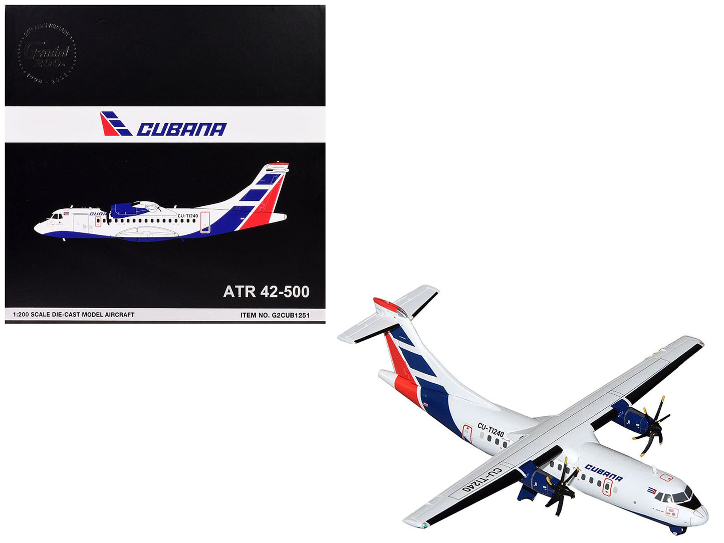 ATR 42-500 Commercial Aircraft "Cubana" (CU-T1240) White with Blue and Red Tail "Gemini 200" Series 1/200 Diecast Model Airplane by GeminiJets free shipping USA